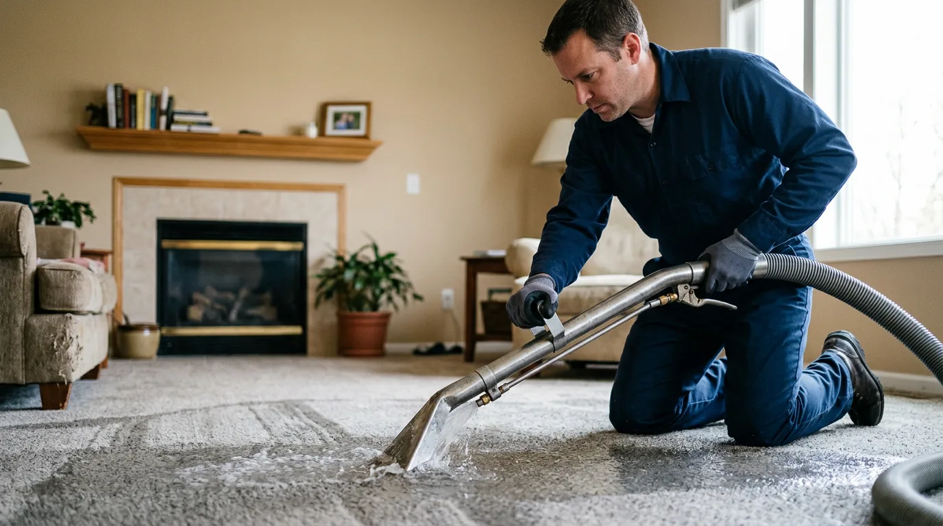 Water damage restoration technician working near South Dartmouth, MA